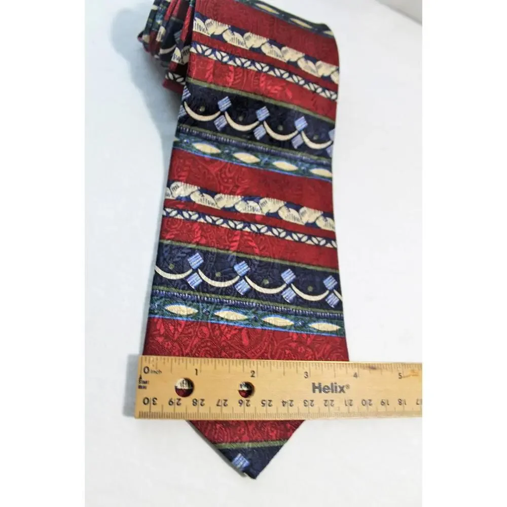 Vintage CLAIBORNE Silk Necktie, Maroon, Blue , Off-White, 4 X 58 Inches